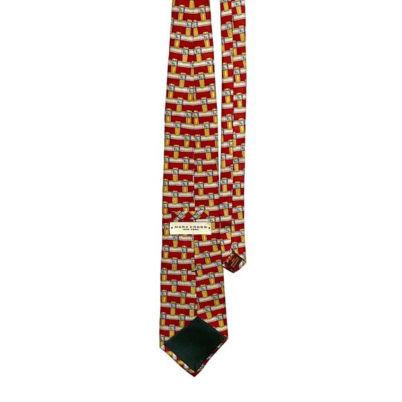 Vintage Mark Cross New York Gold Buckle Locks Silk Mens Neck Tie Red Gold - Picture 4 of 7